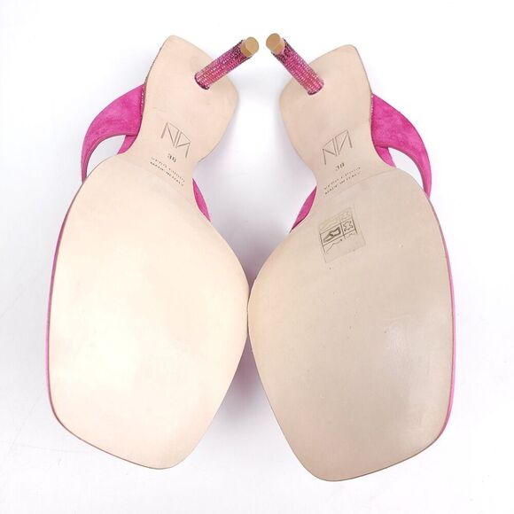 NEW Tamara Mellon Astral Pink Suede Sandal Crystal Stiletto Kitten Heel Toe Ring - Picture 11 of 14